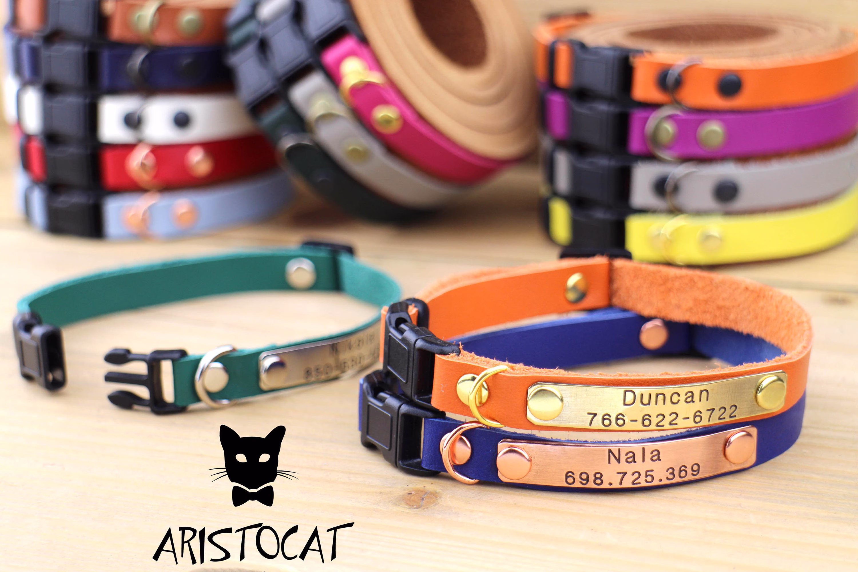 Leather Cat Collar - Breakaway Personalized Customized Kitten Cat