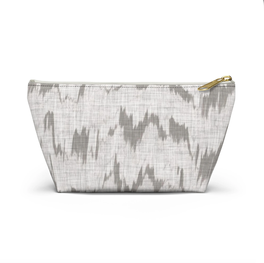 Abstract Moire Print Zippered Pouch, Taupe Minimal/Modern Cosmetics/Pencil/Make-Up Organizer/Bag, Designer/stripes/striped/Subtle Pattern