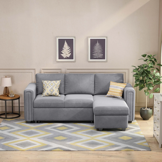 83" L-Shape Pull Out Reversible Sleeper Sectional Sofa Couch with Storage Chaise