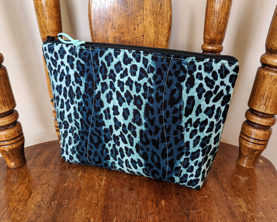 Quilted All Purpose Pouch Cheetah Print Zipper Floral Coin Purse Fabric Pencil Case Cosmetic Bag Toiletry