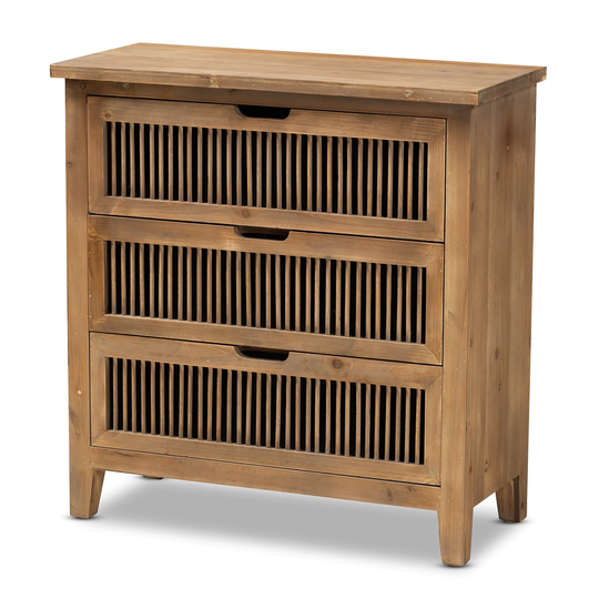 Clement Rustic Transitional Oak Finished 3-Drawer Storage Cabinet