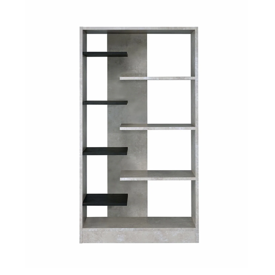 Bookcase with Shelves in Faux Concrete and Black Finish