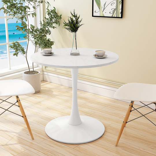 32"Modern Round Dining Table with Printed White Marble Table Top