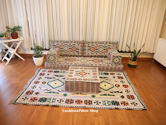 Yellow Gray Brown Red Arabic Sofa, Majlis Bohemian Home Decor, Couch, Oriental Sofa Set, Custom Order Ottoman Style Decor