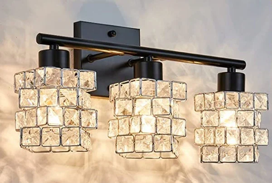 Crystal Wall Sconce - Bathroom Light Industrial Lamp 3 Light Over Mirror Vanity Lighting