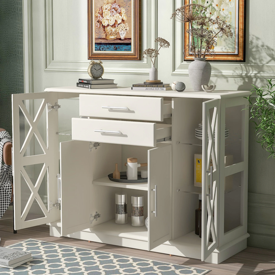 Nestfair Buffet Sideboard with Tempered Glass and Adjustable Shelves