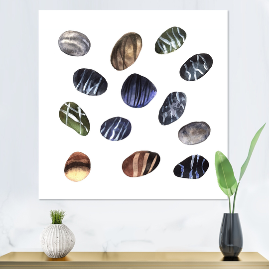 Designart 'Colorful Stones On White II' Modern Canvas Wall Art Print