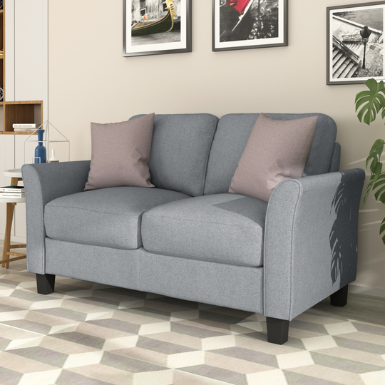Flared Armrest Loveseat Sofa Double Seat Sofa Chair with Cushion and Plastic Legs for Living Room, Grey
