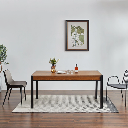 Caffoz Brooklyn Series Mahogany Brown 63" Wood Dining Tables, Industrial Style Farmhouse Kitchen Table
