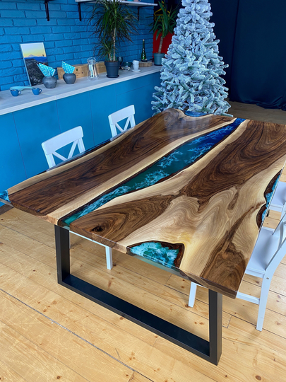 Large Epoxy Dining Table, Family Style Dining, Big Resin Custom Live Edge River Conference Table