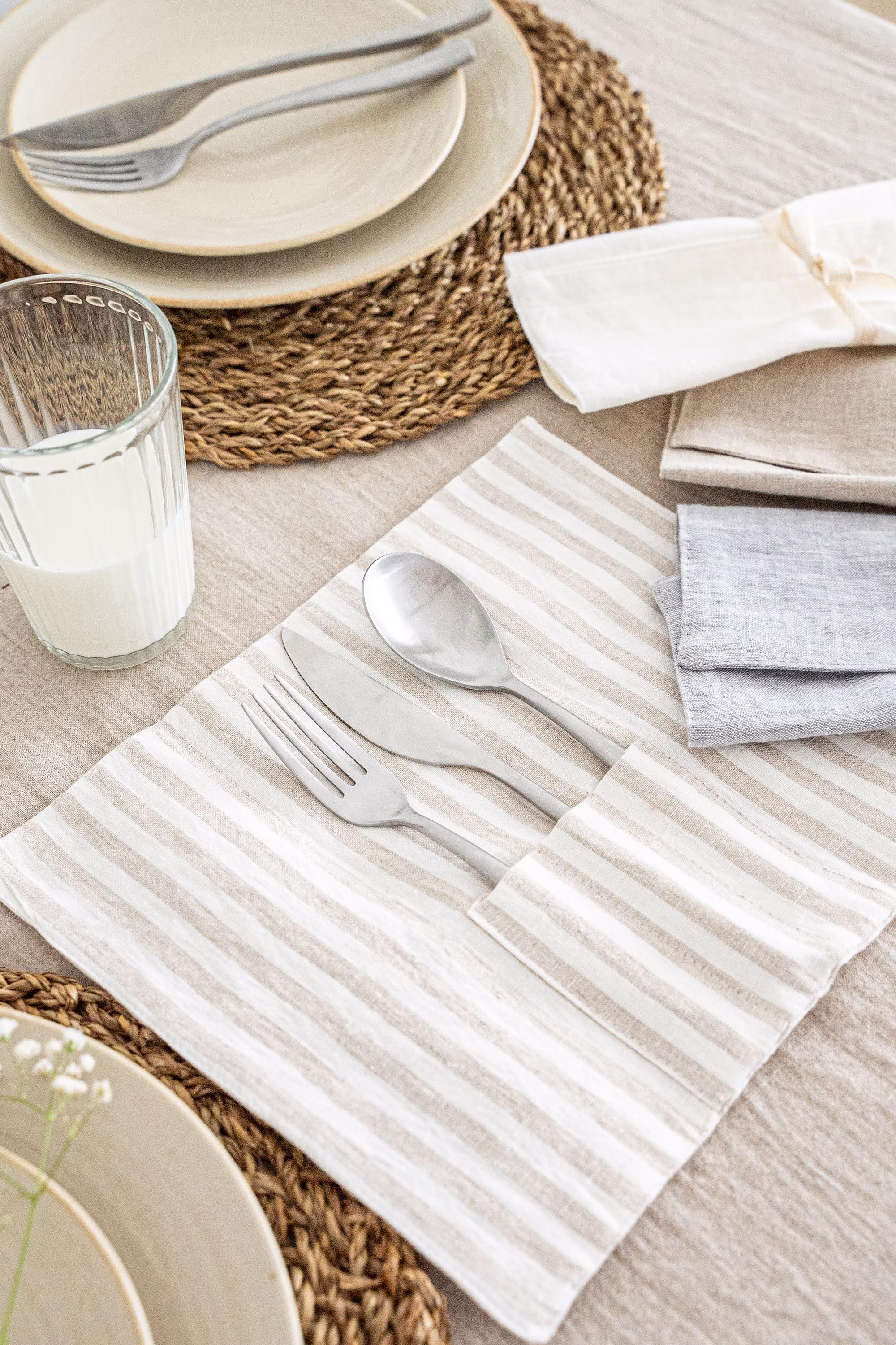 Linen Cutlery Holders Set, Dining Table Wrap, Reusable Pocket For Serving, Handmade Zero Waste Case, Decor