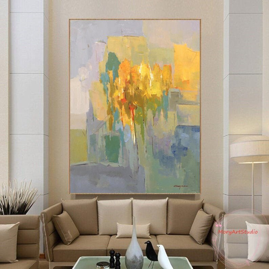 Hand-Painted Color Abstract Oil Painting On Canvas Texture Wall Art Colorful Yellow Original Bed Room Fantasy