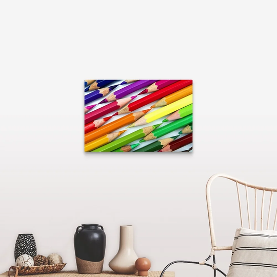 "Rainbow colored pencils arranged tip to tip." Canvas Wall Art