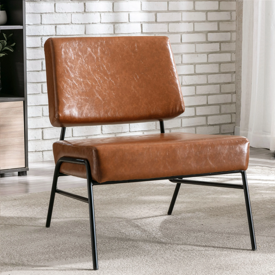 Wire Metal Frame Slipper Chair, Armless Accent Chair Lounge Chair for Living Room, Bedroom, Home Office,Brown PU