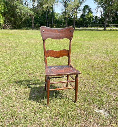 Antique Tiger Oak Chair, Leather Seat Chair, Furniture, Wood Dinning Victorian Side Farmhouse Decor