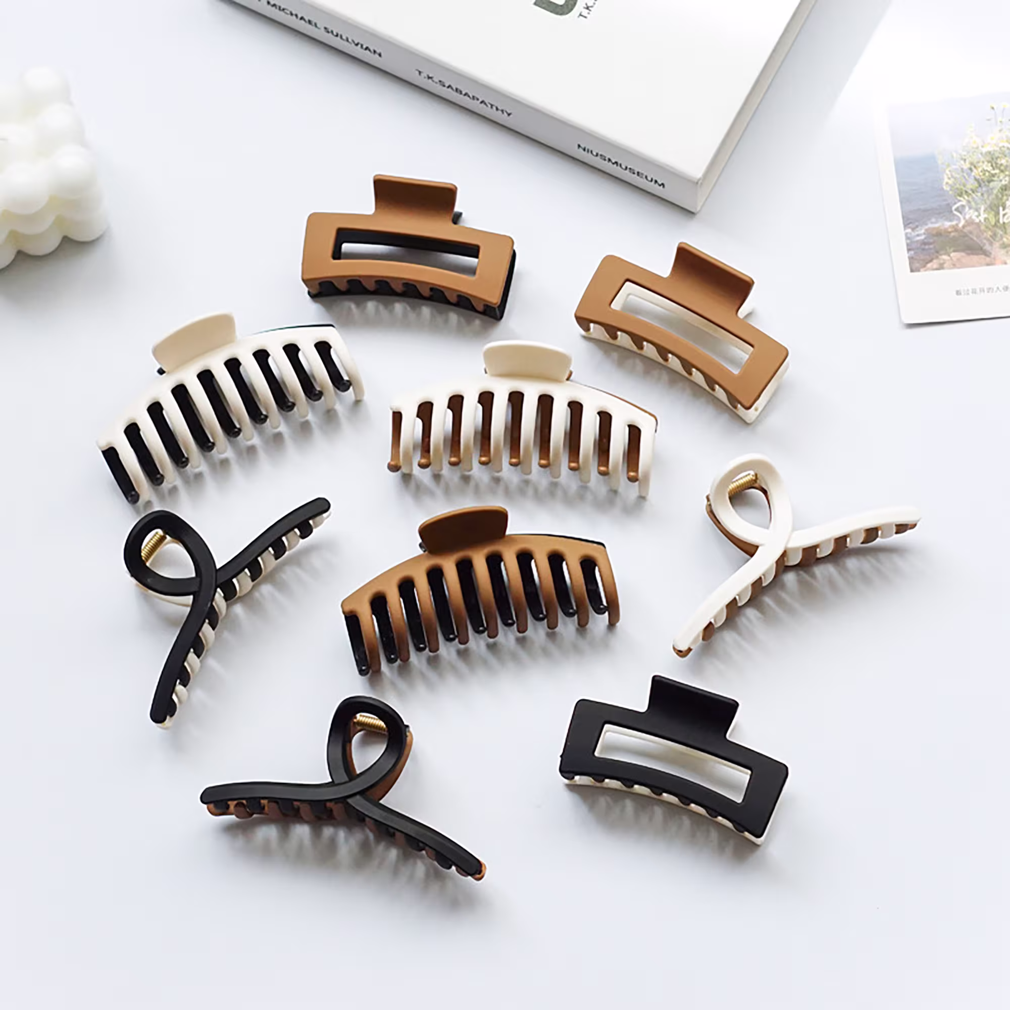 Matte Large Two-Color Hair Claws, Frosted Texture Clips For Girl, Fashion Girlish Clip, Accessories