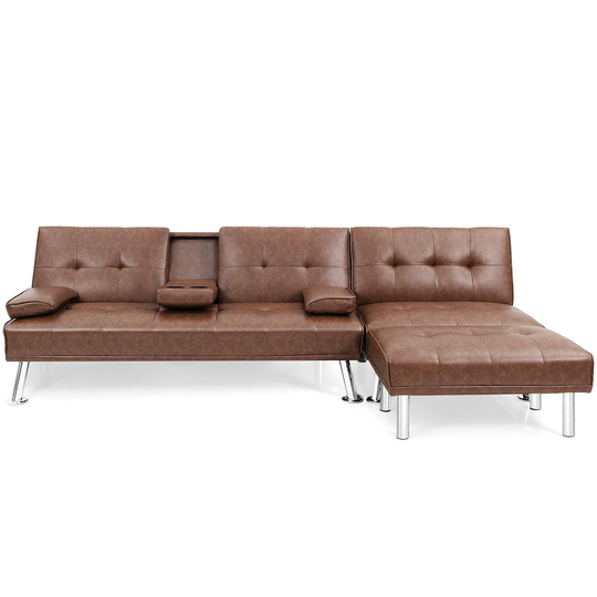 Gymax 3-Piece Sectional Sofa Set Convertible Futon w/Single Sofa & - See Detailed