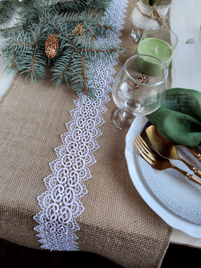 Jute Table Runner, Table Runner Burlap With Lace, Holiday Decor Cloth, Burlap Tablecloth
