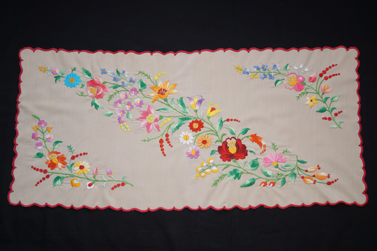 Hungarian Kalocsa Table Runner 73/34 cm, Hand Embroidered Home Decoration, Brown Folk Runner, Colorful Embroidery, Floral Decor