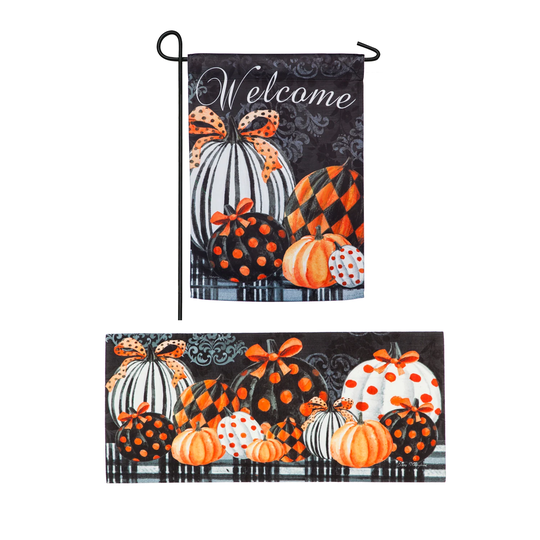 Elegant Pattern Pumpkins Garden Suede Flag and Sassafras Mat Set - Multi-Color