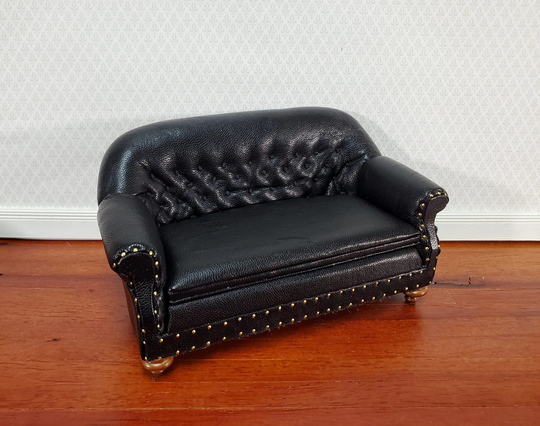 Jbm Miniature Sofa Black Tufted Faux Leather 112 Scale Dollhouse Furniture