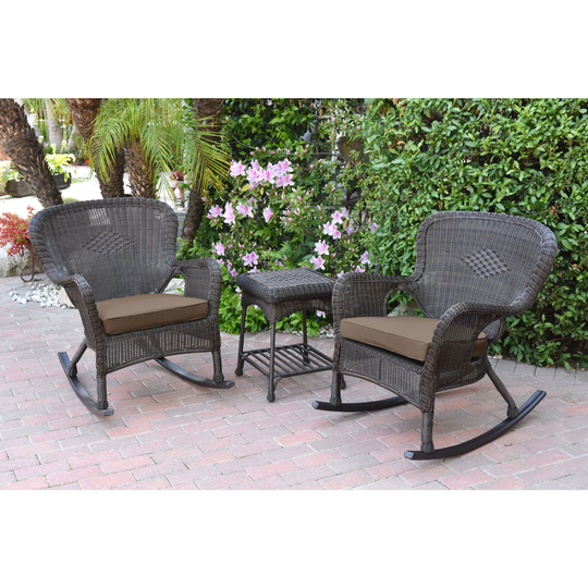 Jeco Windsor Espresso Wicker Rocker Wicker Chair and End Table Set