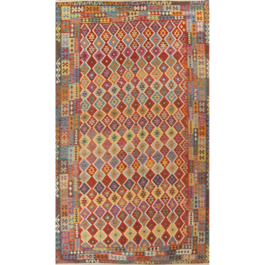 Colorful Kilim Reversible Large Rug Hand-woven Wool Carpet - 10'0"x 16'1"