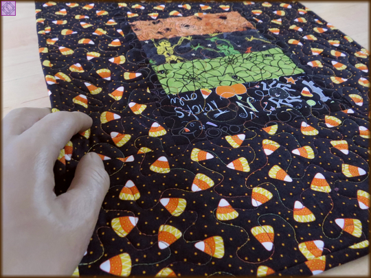 Quilted Table Runner, 14x30-Inch, Halloween Centerpiece, Candy Corn Orange Black #881
