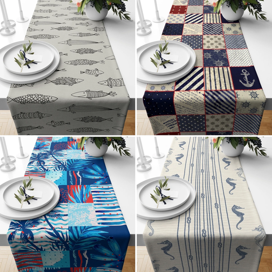 Blue Ocean Table Runner, Coral Kitchen Nautical Tablecloth, Aqua Decor, New Home Gift, Housewarming Gift
