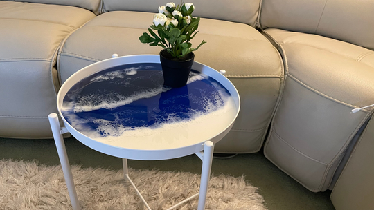 Round Ocean Coffee Table, Resin Art White Round Table