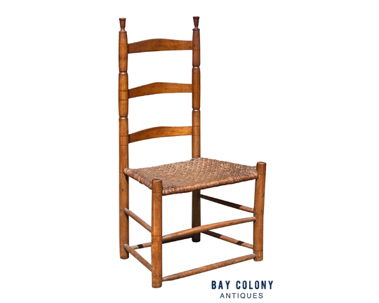 18Th Century Antique Queen Anne Maple & Ash Ladder Back Chair with Splint Seat
