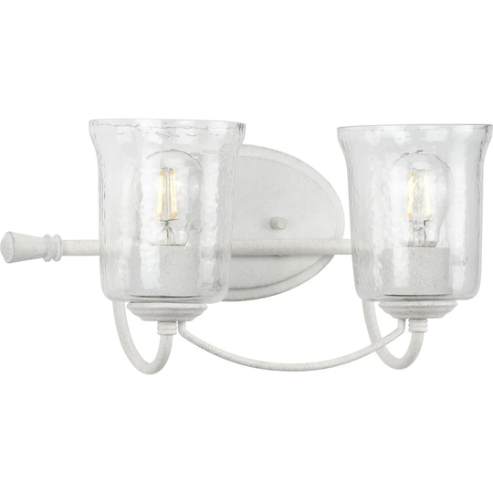 Bowman Collection 2-Light Cottage White Clear Chiseled Glass Coastal Bath Vanity Light