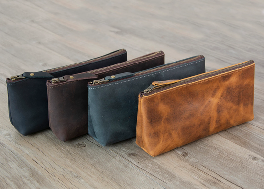Personalized Leather Pencil Case Organizer Genuine Leather Custom