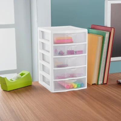 Sterilite Clearview Small Plastic 5 Drawer Desktop Storage System