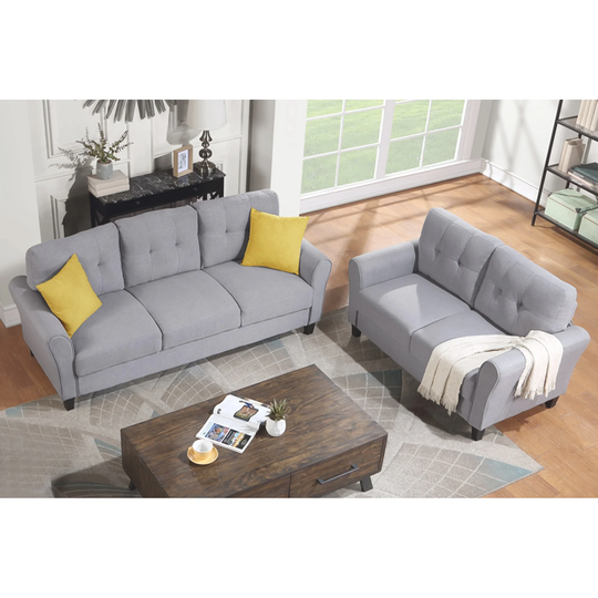 Modern Design Loveseat and 3-Seat Sofa, Living Room Sofa Set Linen Upholstered Couch Furniture for Home, Easy Assembly