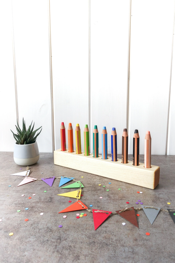 Montessori Wood Pencil Holder, Crayon Color Sorting, Adult Coloring Desc Organizer, Artist Organizer