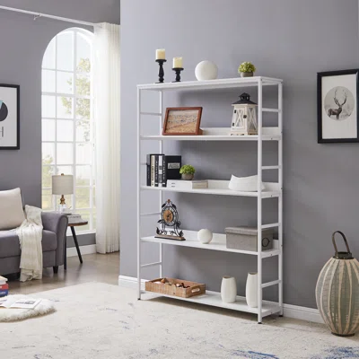 Open Bookshelf Storage, Large 5 Shelves Bookshelf With Metal Frame, Black