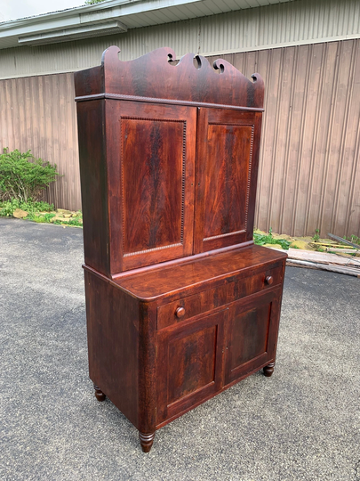 Antique Flame Mahogany Hutch Cabinet Early American Farmhouse Storage Cupboard