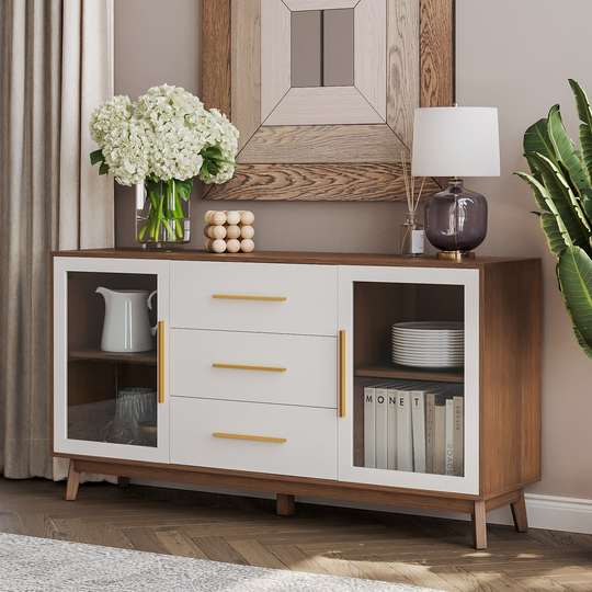BELLEZE Troy Sideboard with 3 Drawers & 2 Doors - White