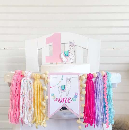 Llama Uno 1st Birthday High Chair Yarn Tassel Banner, Cake Smash, First Birthday, Topper