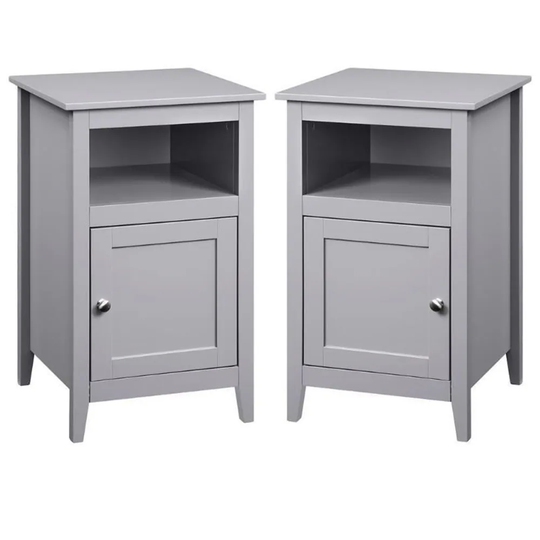 Storage Cabinet End Table with Shelf in Gray - Set of 2 - 54 x 84
