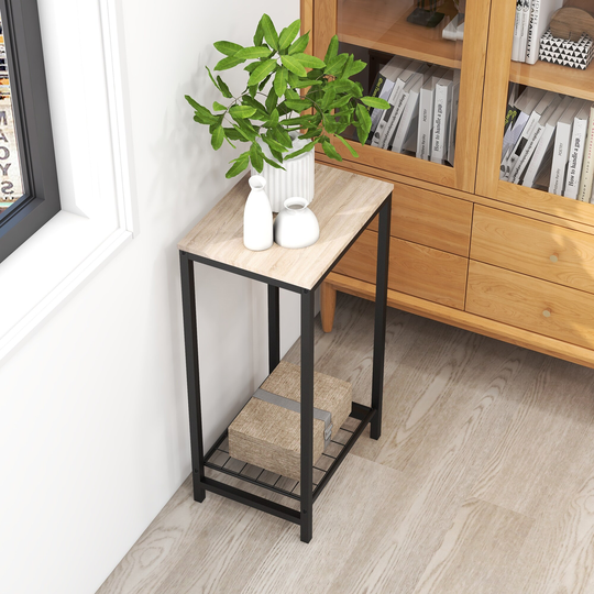 2-Tier End Table, Industrial Side Table Nightstand with Durable Metal Frame, Coffee Table with Mesh Shelves for Living Room