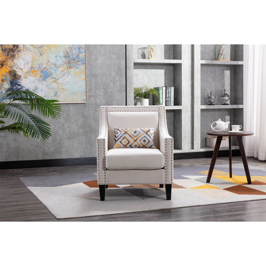 Armchair Living Room Linen Fabric Padded Seat Accent Chair with Nailheads