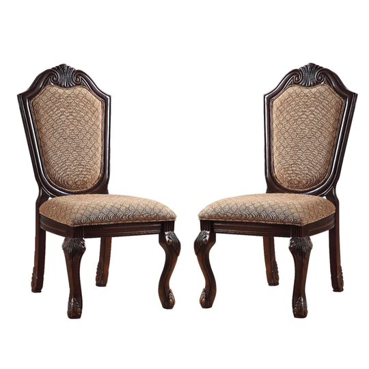 Set of 2 Upholstered Side Chair in Brown and Espresso Finish