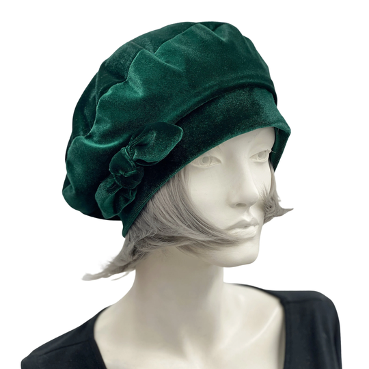 Velvet Beret, With Small Bow, Green Hat Women Or Choose Your Color, Handmade, Best Friend Birthday Gift