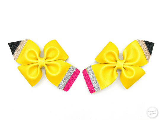 Pencil Pinwheel Hair Bow ~ Clip Back To School To Nylon Headband First Day Of