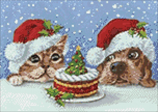 Christmas Cat & Dog Diamond Painting Set By Wizardi. Wd111 Art Kit. Small Kit