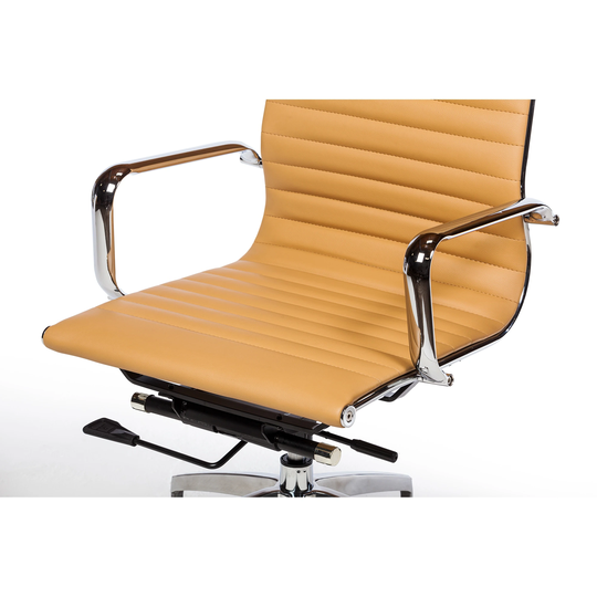 Mid-Century Modern High Back Office Chair in Brown Leather