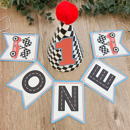 Vintage Racecar One Banner, High Chair Banner