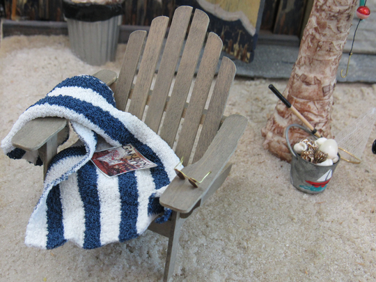Artisan Miniature Beach Chair - "Here Comes Summer" Dollhouse Vintage Vignette Adirondack Towel Sunglasses